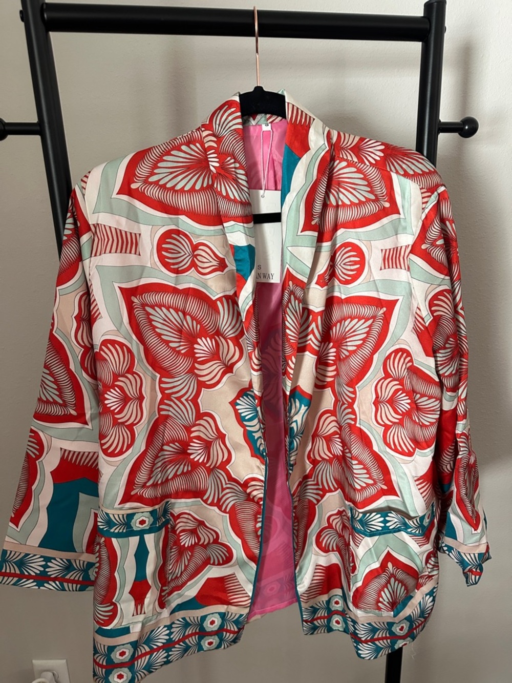 Urban Way Red & Teal Floral Open Blazer and matching pant set